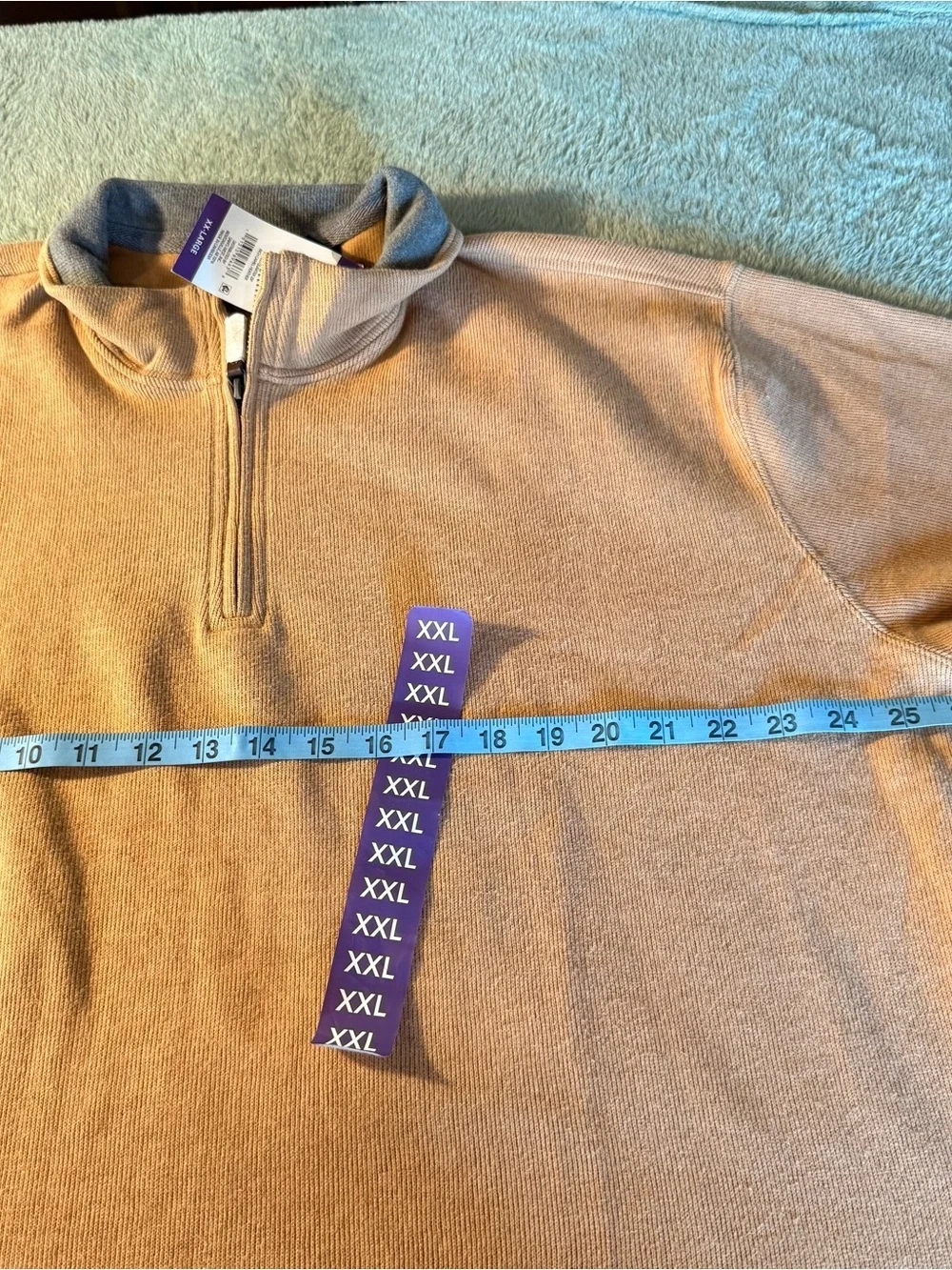 Lands’ End Men’s 2XL Quarter Zip Pullover Camel Ribbed Sweater